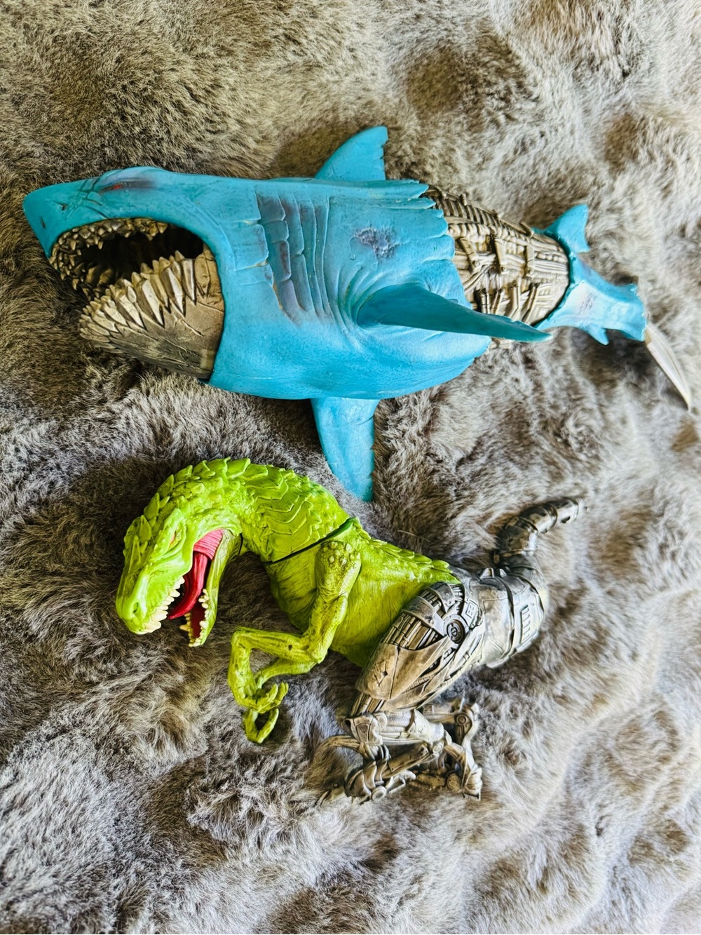 Blue Shark & Neon Green Dino Action Figures Bundle